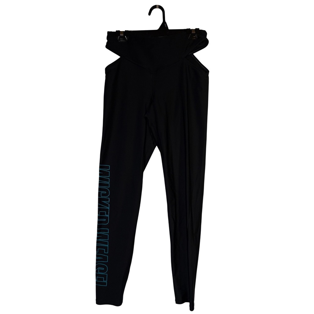 Wicked Weasel Leggings Women S Black Excellent Hip Cutout Logo Activewear